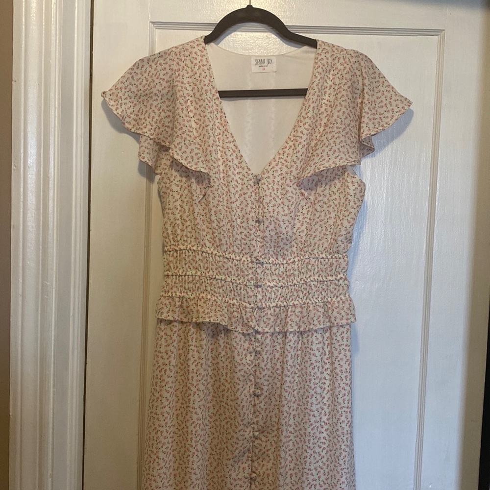 Beige dress light pink flowers